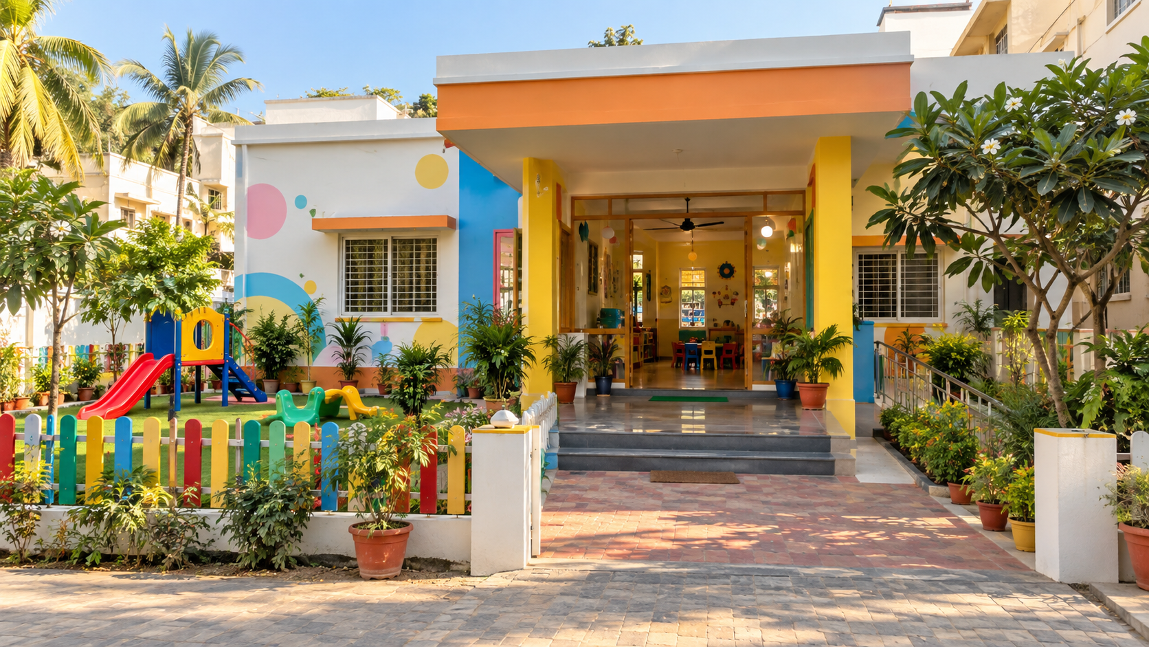 Vagdevi Little Sparks Preschool building and play area in Gorantla